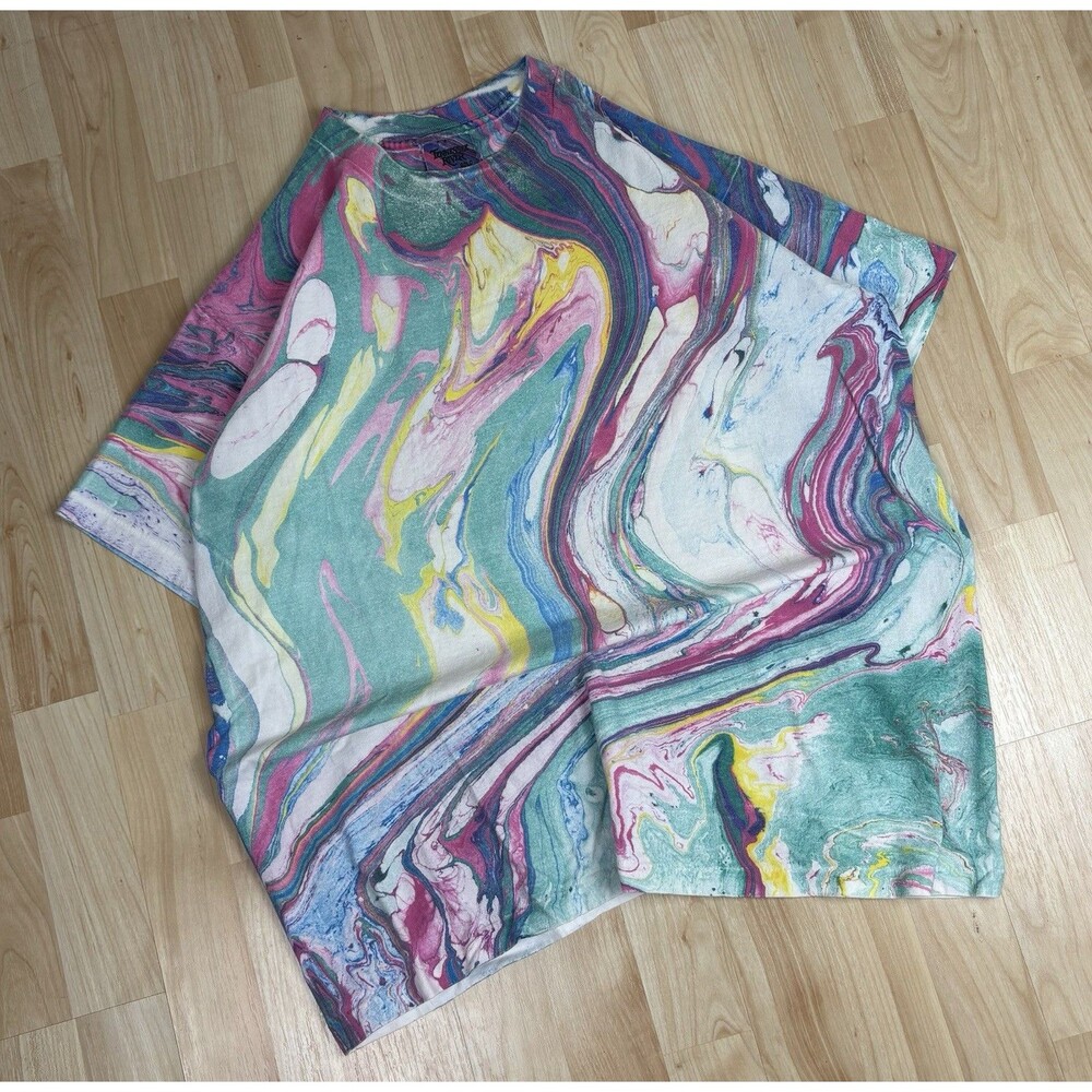 Vintage 90s Single Stitch Marble Print T-Shirt / Size Large